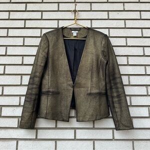 Cache Black Gold Metallic Textured Blazer Kiss Hook Evening Jacket 14 Holiday